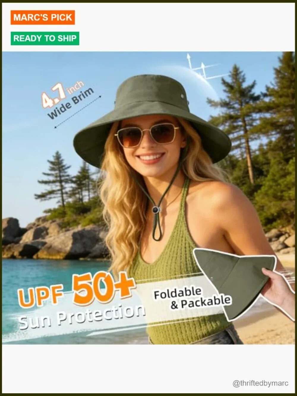 UPF 50 Sun Hat Ponytail Friendly Packable Bucket Hat Fishing Beach Gardening